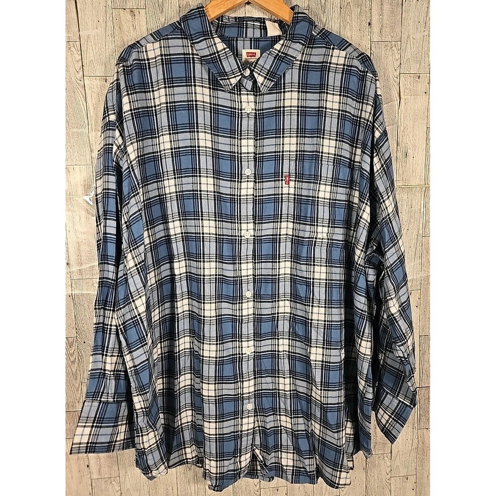 Levi's Flannel Shirt 3X Womens Blue Plaid Long Sleeve Henri NEW